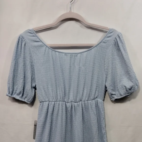 NWT Good Luck Gem V-Neck Bow Puff Sleeve Mini Dress Women's S Blue Minimalist - Picture 7 of 10